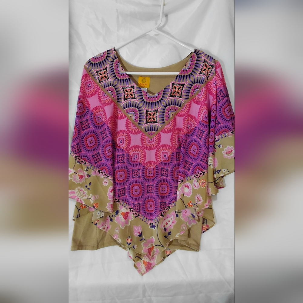 Ruby Rd. Pink and Purple Geometric Blouse